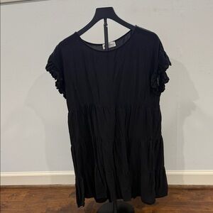 The Impeccable Pig Black Ruffle Sleeve Mini Dress Size M
